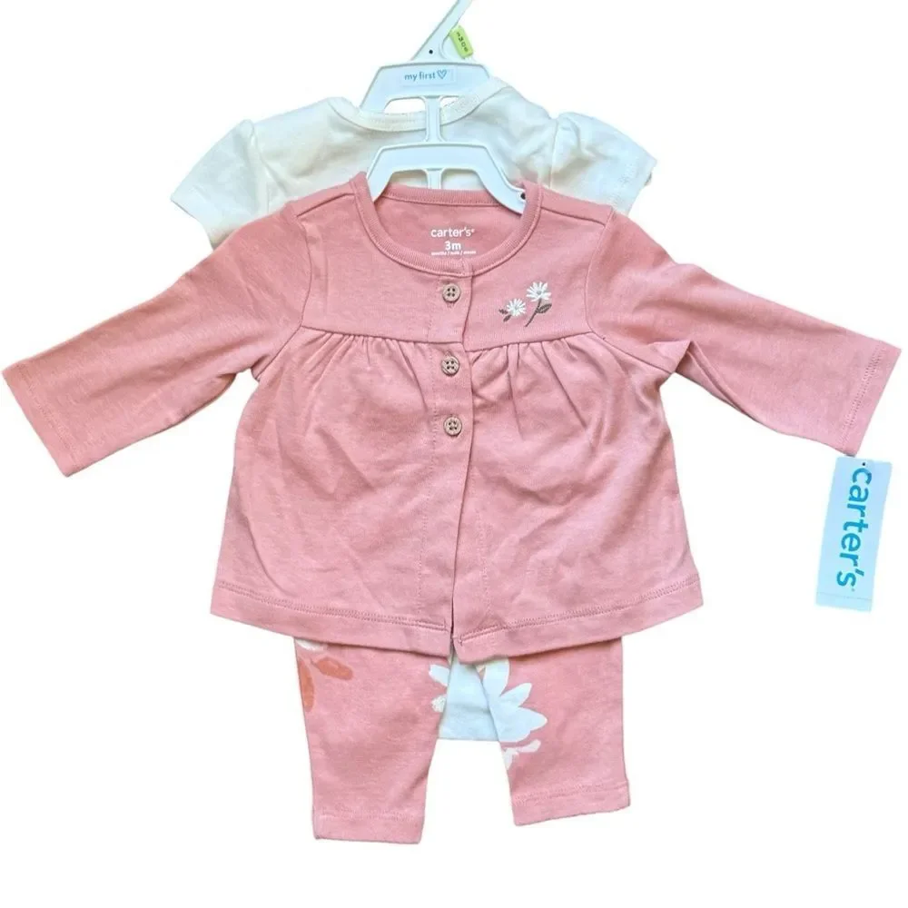 Carter’s Baby Girls Two Piece Pink Cotton Onesie & Outfit Set. 3 Months. NEW!